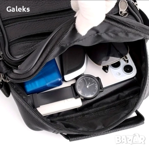 Мъжка, Голяма квадратна кожена чанта за през рамо /Черна естест. кожа!, снимка 8 - Чанти - 51617801