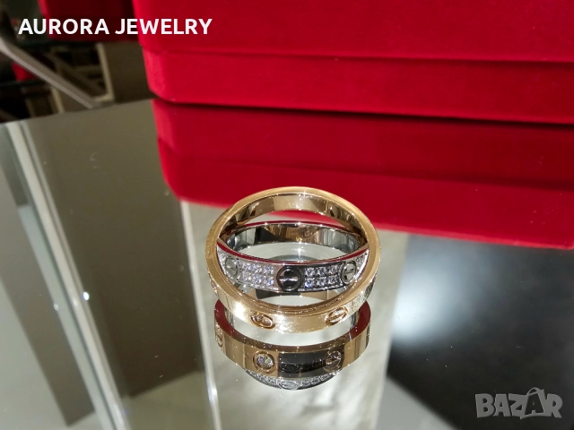 CARTIER Love Rose and White Gold Diamond Paved Пръстен, снимка 7 - Пръстени - 52905276