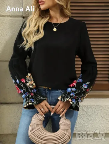 Дамска стилна блуза с бродерия, снимка 3 - Блузи с дълъг ръкав и пуловери - 48788764