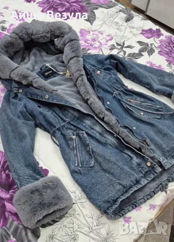 Дънкова парка сив еко пух свалящ се Размер L леко умалено става за М, снимка 8 - Якета - 48481371