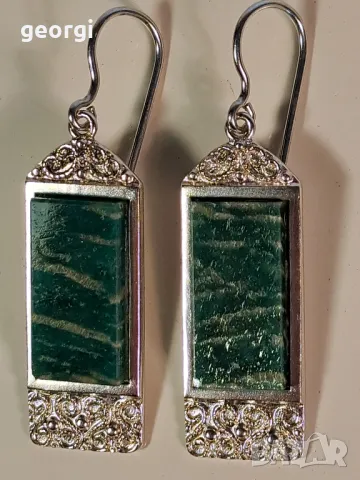 сребърни обеци с амазонит, снимка 4 - Обеци - 49545528