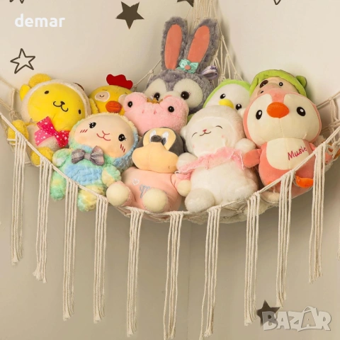 Хамак за играчки с ъглов профил, ръчно плетен голям, бял, снимка 4 - Други - 53657033