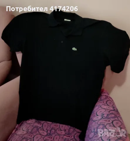 LACOSTE Мъжка Черна Тениска с Яка / Размер L / Идеална за Летни Вечери