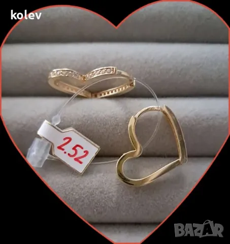 Златни обеци, тип халки, модел СЪРЦЕ с цирконии 2.52 грама 14К