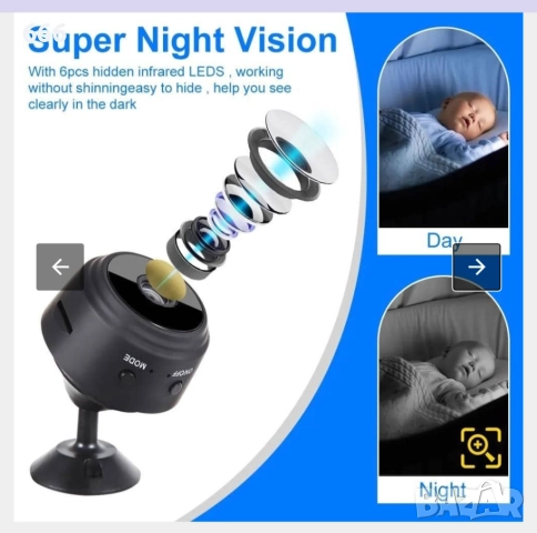 Камера Mini 1080P HD с магнитна стойка, 62гр, WiFi свързаност, снимка 5 - Друга електроника - 52656091