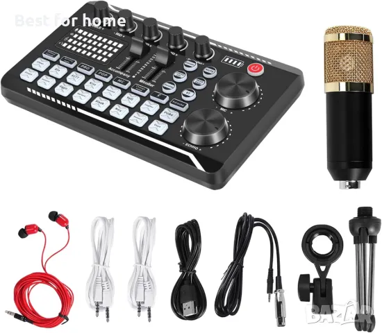 SINWE Podcast Комплект звукова карта F998 с микрофон BM800 и слушалки, снимка 3 - Аудиосистеми - 49230437