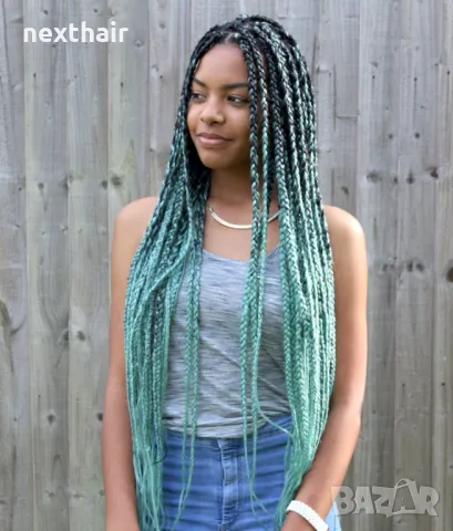 Три броя канекалон за плитки цвят омбре черно с мента Джъмбо плитка, снимка 3 - Аксесоари за коса - 49783420