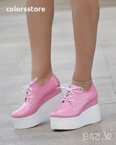 Обувки на платформа - розов лак с бяло ходило - 120K , снимка 3 - Дамски ежедневни обувки - 51401058
