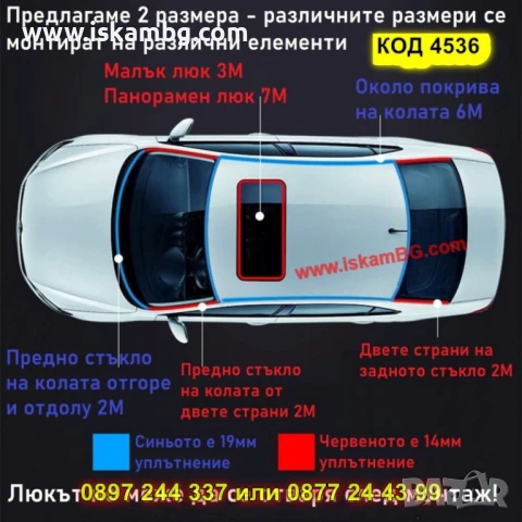 Уплътнение за автомобилни стъкла против течове самозалепващо - КОД 4536, снимка 4 - Аксесоари и консумативи - 50646114