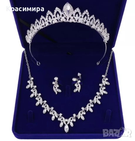 комплект корона тиара колие обеци сватбени аксесоари , снимка 14 - Аксесоари за коса - 42100199
