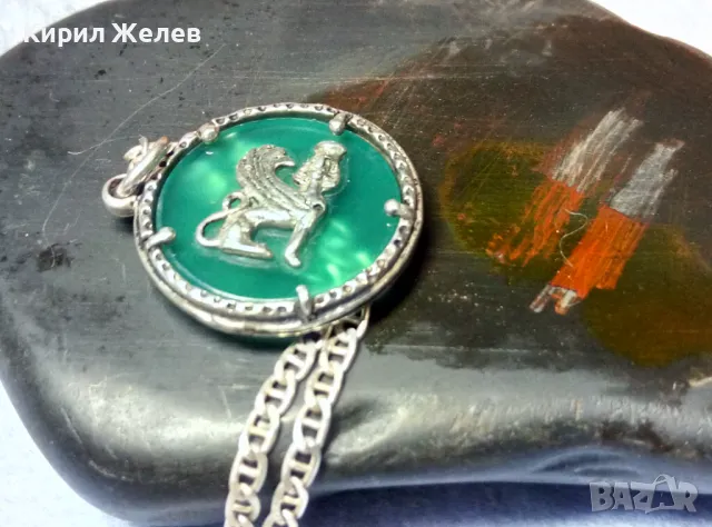 ИТАЛИАНСКИ ДАМСКИ МЕДАЛЬОН от СРЕБРО и СТЪКЛЕНА ПАСТА Paste Vitree Със СРЕБЪРНА 925 ВЕРИЖКА 43850, снимка 4 - Колиета, медальони, синджири - 49913234