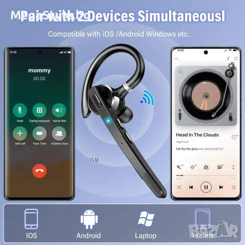 Премиум Единична Bluetooth 5.3 Слушалка – 90ч. Батерия, Двоен Микрофон(ENC) и Изключително чист звук, снимка 7 - Bluetooth слушалки - 55750563