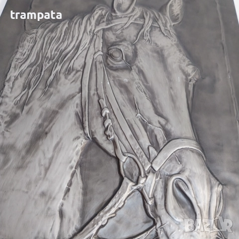 Стара Немаска белереф картина дърво метал Конска глава , снимка 4 - Картини - 52619819
