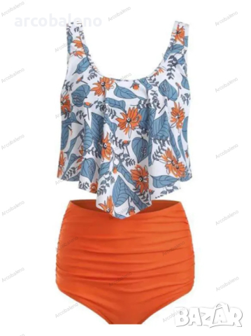 Дамски бански костюм с висока талия и волани, 15цвята, снимка 14 - Бански костюми - 44526077