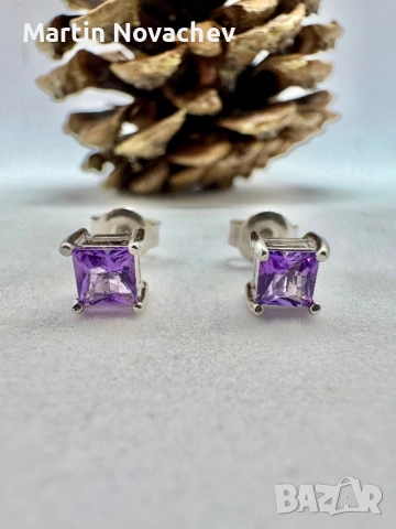 Сребърни обеци с естествен аметист
