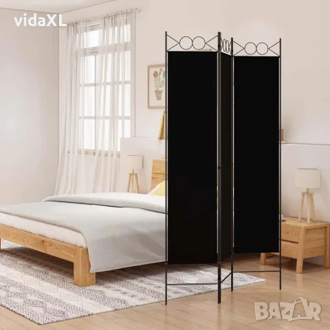 vidaXL Параван за стая, 3 панела, черен, 120x200 см, плат, снимка 2 - Паравани - 56147191