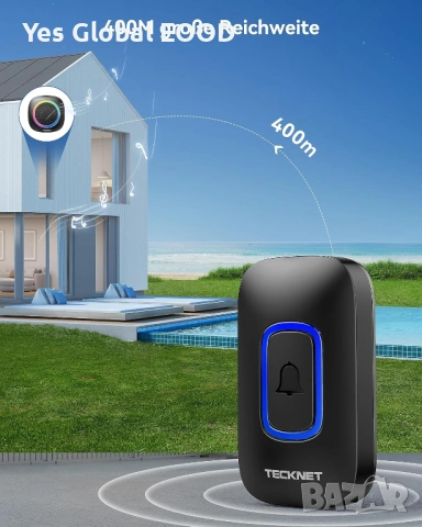 TECKNET безжичен звънец IP66 400 м с RGB индикация, снимка 6 - Друга електроника - 53234075