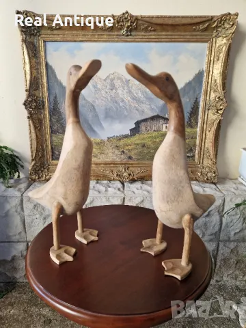 Чифт страхотни антикварни английски дървени фигури статуетки , снимка 2 - Статуетки - 50304666