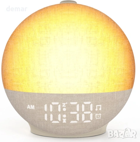 Будилник с изгрев/залез, машина за бял шум с 30 звука, 12 цвята, нощна светлина