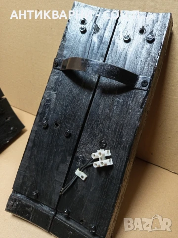 Комплект Стари Ръчно Изработени Стенни Лампи От Дъбово Буре., снимка 7 - Антикварни и старинни предмети - 50450458