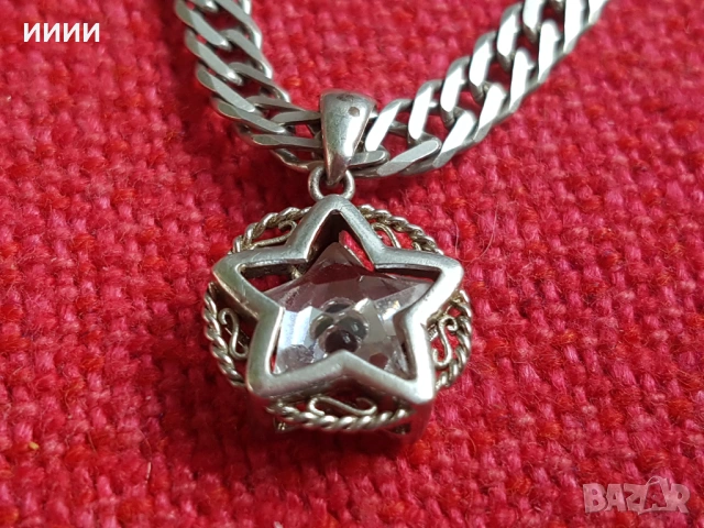 Сребърен ланец колие звезда, снимка 2 - Колиета, медальони, синджири - 53846833
