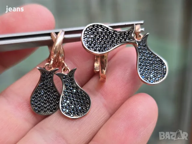 Сребърен комплект пръстен, обеци и висулка с розово покритие 17587, снимка 2 - Бижутерийни комплекти - 50326120