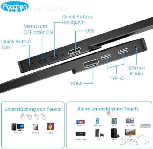 14" Touch монитор 1920x1200 IPS 100% sRGB, снимка 5 - Монитори - 53615587