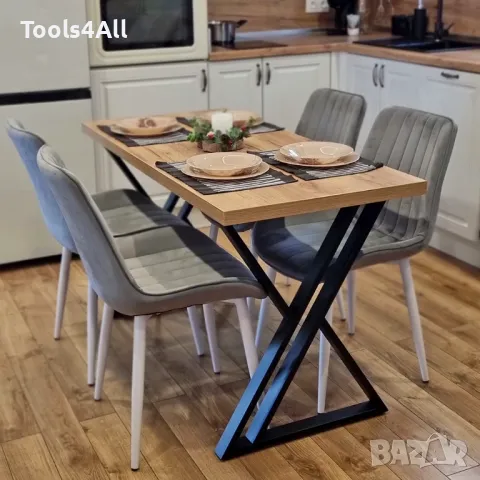 Трапезна маса Mary, дървен плот и метални крака, снимка 5 - Маси - 48581065