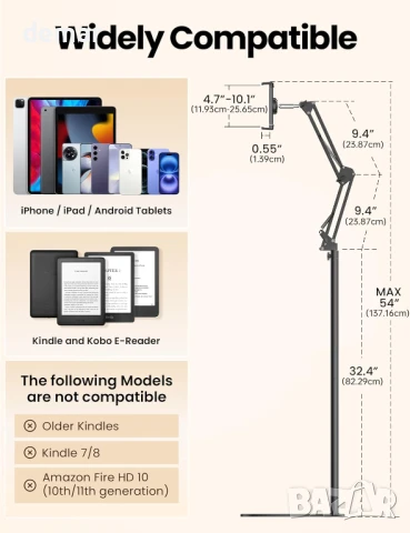 VOLTIFYMAX Стойка за таблет с обръщач на страници Kindle, устройства 4.7''-13'' (черна), снимка 6 - Други стоки за дома - 50918246