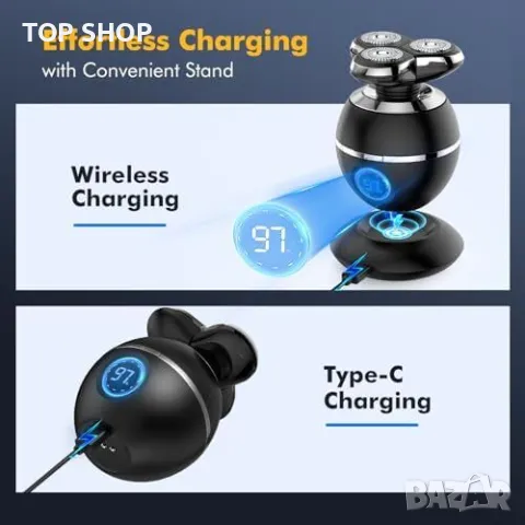 Нова Мощна мъжка самобръсначка с 3D плаваща глава и USB-C + комплект приставки, снимка 6 - Електрически самобръсначки - 49319053