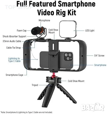 Нов стабилизатор за телефон Настолен статив LED светлина за видео влог, снимка 5 - Селфи стикове, аксесоари - 49509734