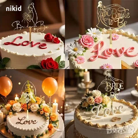 4 вида Bride to be Златист топер украса табела за сватбена сватба торта парти Моминско парти, снимка 4 - Други - 55839703