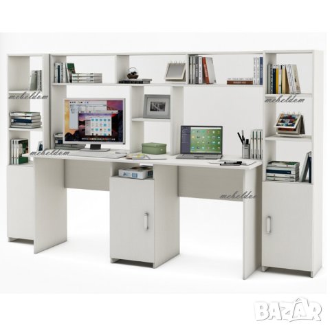 Бюро 175см. с надстройка за двама и 2 етажерки с плавни врати(код-0929), снимка 5 - Бюра - 41168136