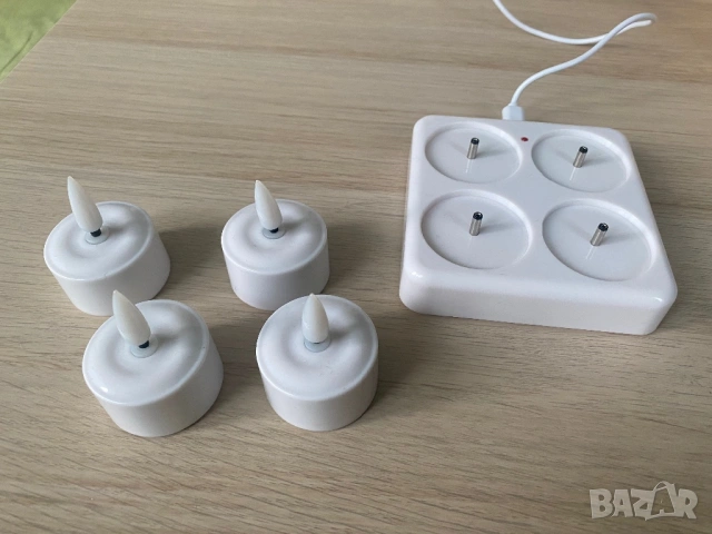 Чаени LED свещички с подвижен пламък + зарядно