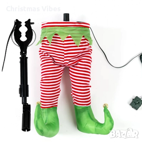 Анимирани крака на елф за коледно дърво – Забавен и уникален празничен декор, снимка 3 - Декорация за дома - 52081589