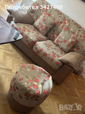 Холова гарнитура – 2 дивана, фотьойл и табуретка, снимка 6 - Дивани и мека мебел - 55800760