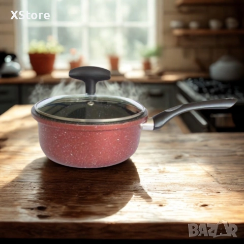 Касерола с капак Rosberg, 16 см, 1.6 л, Мраморно незалепващо покритие, Индукция, Бордо меланж, снимка 4 - Съдове за готвене - 52507441
