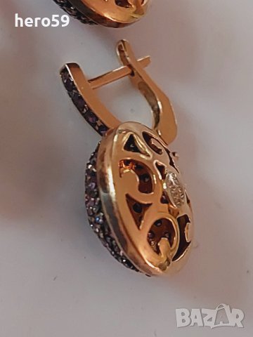 Златни дамски обеци и медальон с аметисти-злато 14 к., снимка 12 - Обеци - 41229708