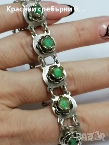 Стара масивна сребърна гривна рози с друзи , снимка 8 - Гривни - 53666839