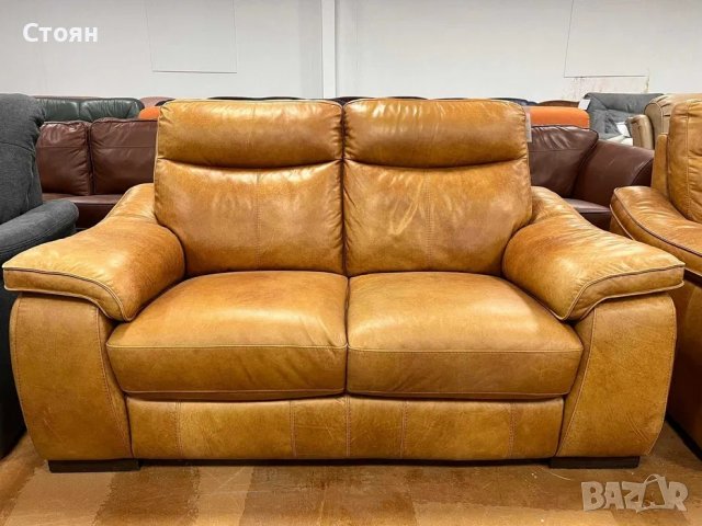 Два оранжеви кожени дивана двойки - естествена кожа, снимка 3 - Дивани и мека мебел - 39974030
