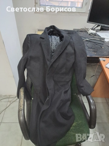 Мъжко палто, черено, дизайн с яка, XL, снимка 3 - Палта - 53313992