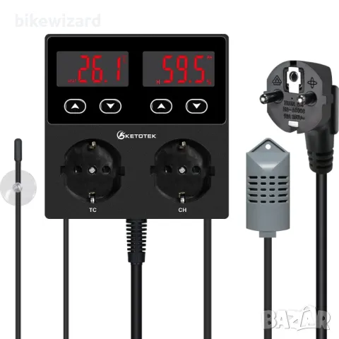 KETOTEK Цифров термостат с гнездо Хигростат, регулатор на температурата и влажността със сонда НОВО, снимка 1