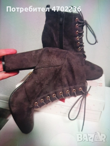 Дамски велурени сиви боти на ток 36 номер, снимка 3 - Дамски обувки на ток - 53592281