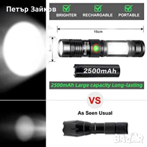  фенер REHKITTZ Акумулаторни (включително 2500mAh батерия) , снимка 2 - Друга електроника - 40818116