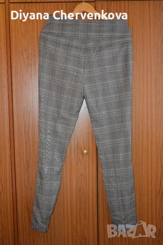 Панталон сив - каре с колан ниска талия, снимка 2 - Панталони - 41813656