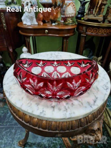 Уникална антикварна колекционерска кристална купа бомбониера Бохемия Bochemia , снимка 2 - Антикварни и старинни предмети - 50951602