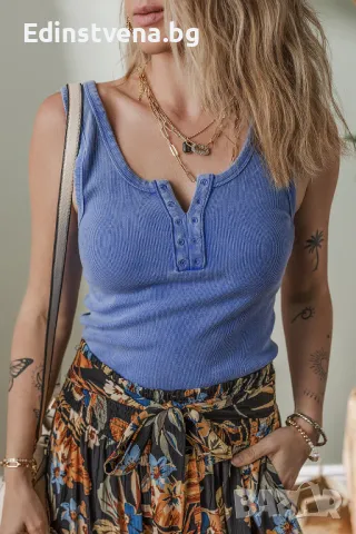 Дамски памучен топ в син цвят, снимка 1