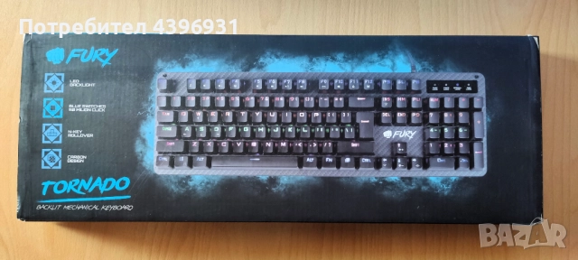 Фабрично запечатана механична клавиатура Fury Tornado, сини суичове
