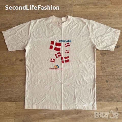 Винтидж тениска Датска с надпис Еврофестивал Рига 2001 мъжка размер L памук