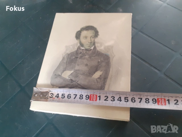 Стара малка картина репродукция на платно 1977 г. Пушкин, снимка 6 - Антикварни и старинни предмети - 53296590